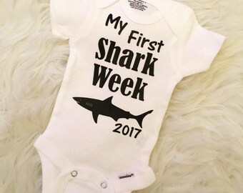 My First Shark Week Onesie, Shark Week, Shark Onesie, Funny Onesie, Custom Onesie, Personalized Onesie, Baby Clothing, Infant Clothing