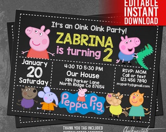 Peppa Pig Invitation Instant Download, Peppa Pig Birthday Invitation, Peppa Pig Invites, Free Thank You Tag, Peppa Pig Editable Invitation