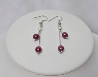 Wedding ceremony or party, Burgundy pearls earrings