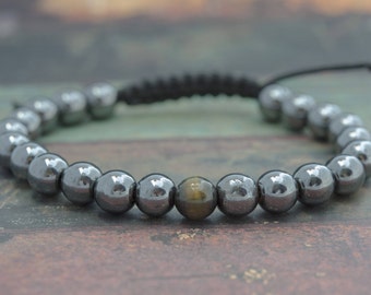 Mens Bracelet Beaded Mens Bracelet Tiger Eye Bracelet Hematite Bracelet Simple Mens Bracelet Mens Shamballa Bracelet Mens Grey Bracelet
