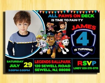 Paw Patrol Birthday Invitation, Paw Patrol Invitation, Paw Patrol Birthday Party, Paw Patrol Party Invitations, Paw Patrol Invitation Boy