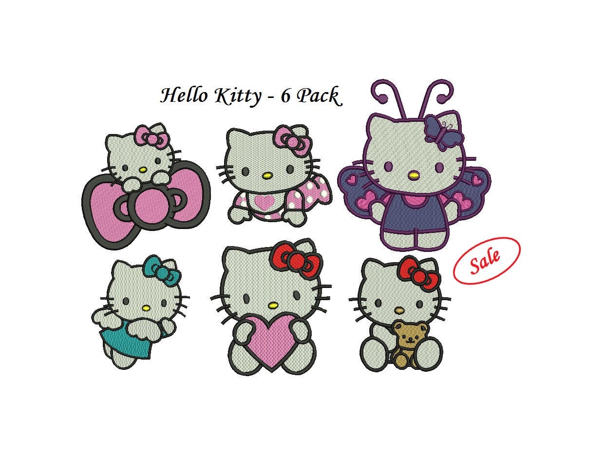 Hello Kitty Embroidery Design set of 6 designs instant