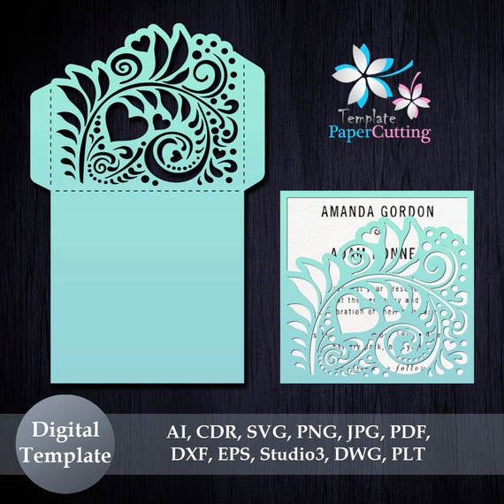 Download Wedding Invitation SVG Template Quinceanera card floral