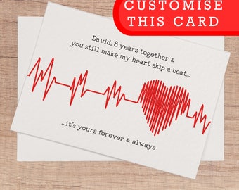 Custom Anniversary Card Heart Skips a Beat | Boyfriend Husband Wife Girlfriend Fiance | Customisable Name Personalised Wedding Anniversary