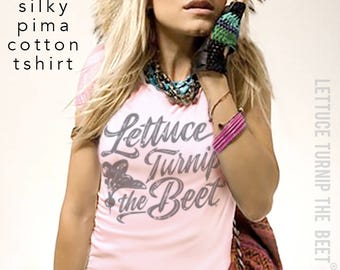 SALE lettuce turnip the beet ® trademark brand OFFICIAL SITE - pale pink pima cotton juniors shirt with cursive logo - farmers market tshirt