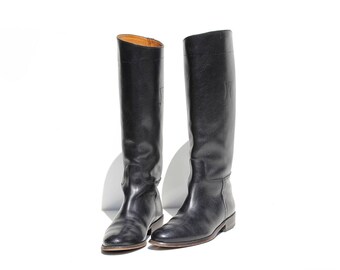 Vintage Italian Black Leather Knee High Boots / size 7