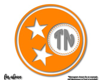 TN Tennessee Tri-star Tristar Monogram Frame (monogram NOT included) SVG, eps, dxf, png, jpg digital cut file for Silhouette or Cricut