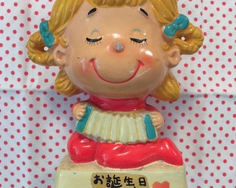 Vintage Japan Kawaii Ceramic Ado Mizumori Girl Playing Accordian Coin Bank
