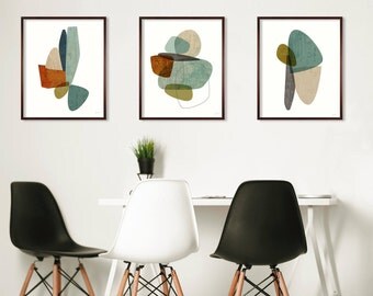 Extra Large Wall Art, Large Print Set of 3, Mid Century Modern, Abstract Art, Contemporary Art