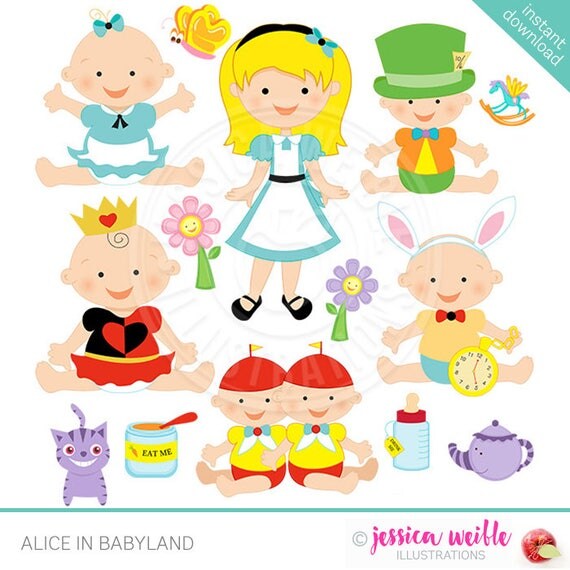 Alice in Babyland Cute Digital Clipart for Card Design, Scrapbooking, and Web Design Il_570xn