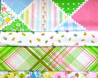Vintage fabric pink roses dots gingham ticking and plaid