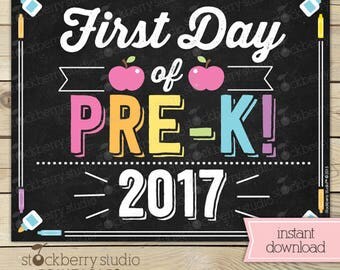Girl First Day of Pre K Sign - Girl 1st Day of School Printable - Chalkboard Sign - Instant Download - Pre-K Sign - Back to School Sign