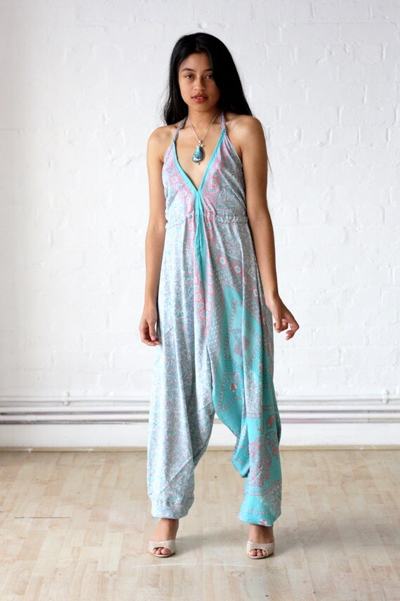 RUBY SPARROW JUMPSUIT -Limited Edition Silk Jumpsuit-Handmade- Vintage Sari Jumpsuit-Festival- Hippie- Retro- Halterneck- 100% Silk- Couture