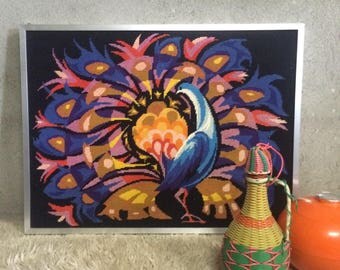 Tableau canevas shiny vintage Paon 1970