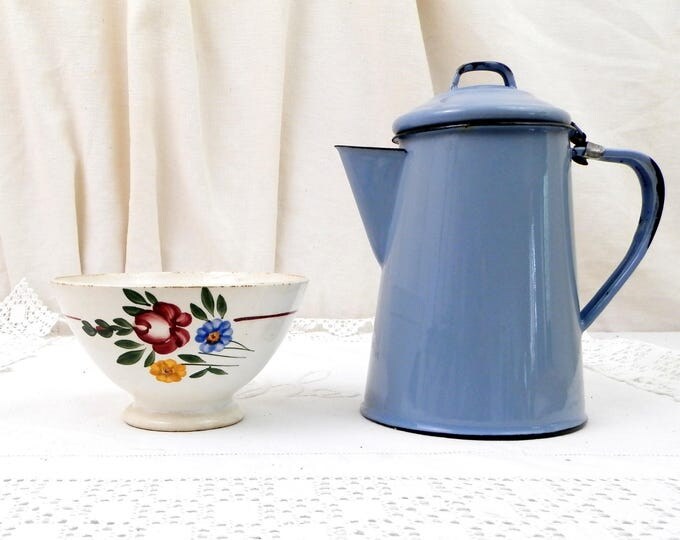 Antique Hand Painted Farmhouse Coffee Bowl with Flower Pattern from France by Sarreguemines, French Country Café au Lait, Cottage Kitchen