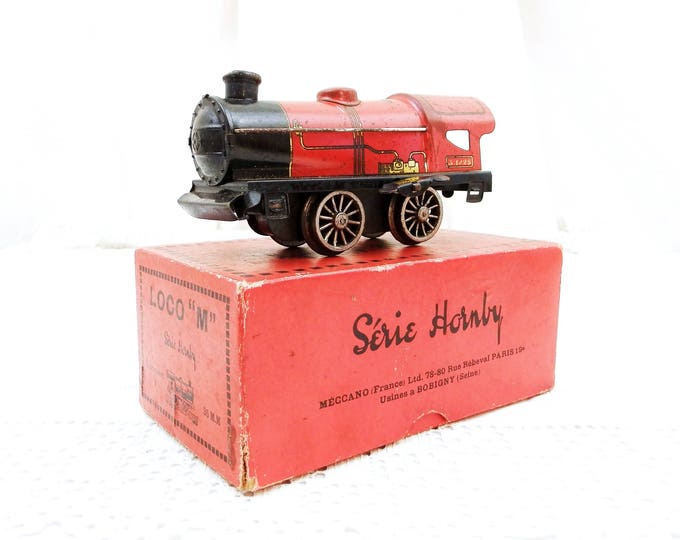 Vintage Working Hornby Clockwork Wind Up Tin Train H 0 Gauge 35 mm The Loco M with Original Box Made in France by Meccano Circa 1930s