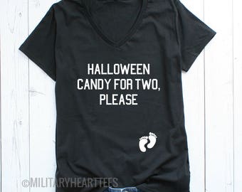 Halloween candy for two maternity halloween Tshirt, trick or treat maternity Tshirt, halloween mom to be Tshirt