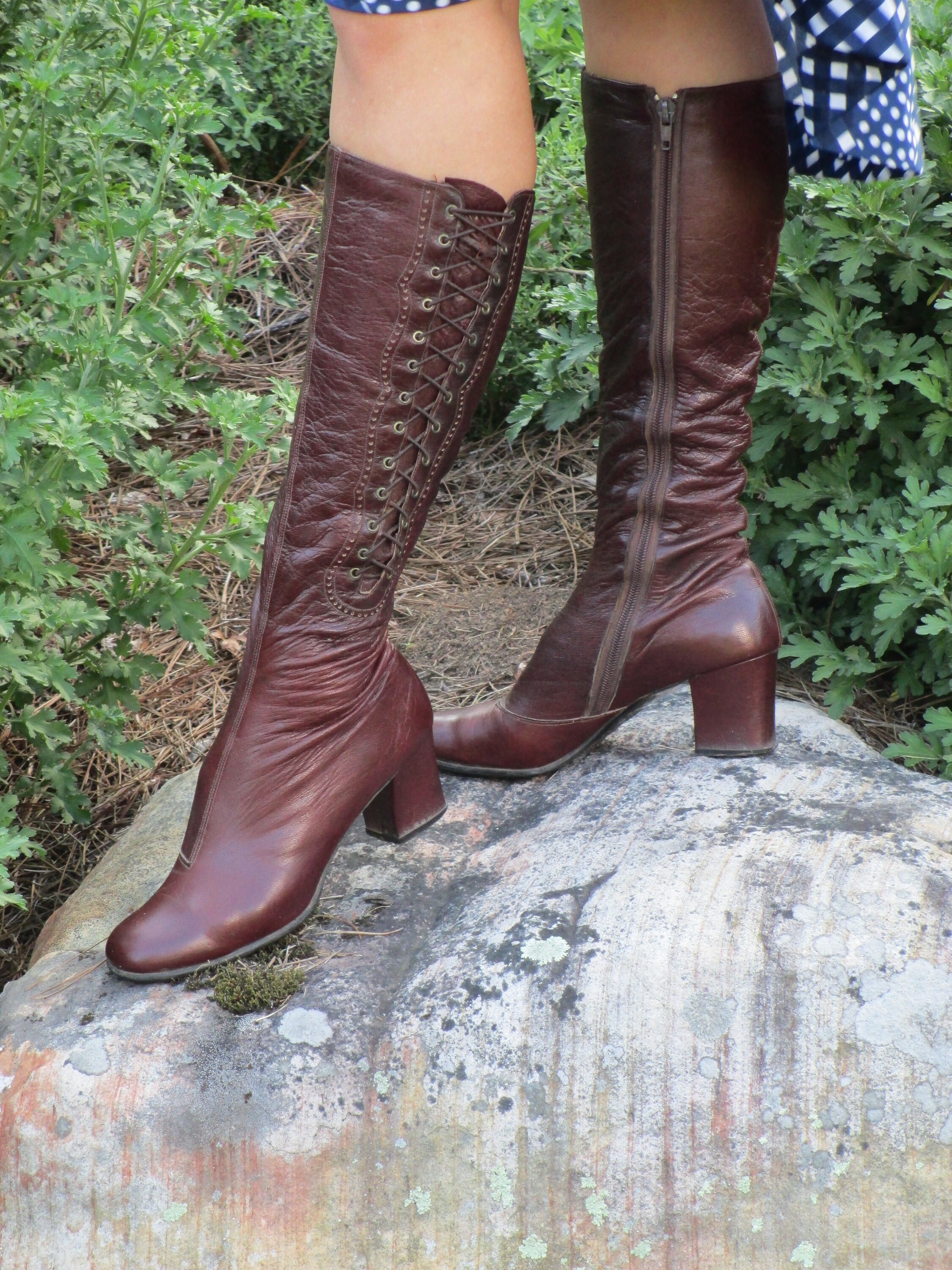 1960s 1970s Granny Boots side zip laces made in Spain