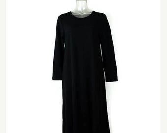 ON SALE Vintage Simple Plain Black Cotton Long sleeve Dress from 90's/Minimal Dress*
