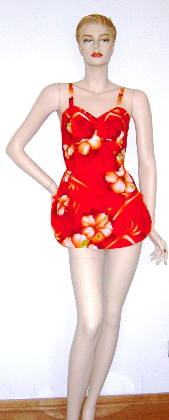 Vintage 1950s Swimsuit/ 1960s Hawaiian Bathingsuit/ Tiki