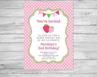 Strawberry Birthday Invitation Printable, Strawberry Shortcake Invitation, Strawberry Invite, Strawberry Party