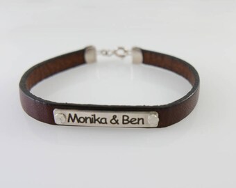 Name leather bracelet. Personalized bracelet. Sterling silver bracelet. Personalized jewelry.monogram bracelet. Unisex bracelet.