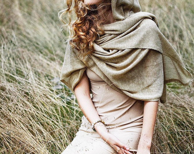 Alpaca linen scarf / light brown sand nude alpaca wool Wrap Scarf / knitted linen Scarf / dark gray scarf / woman scarf