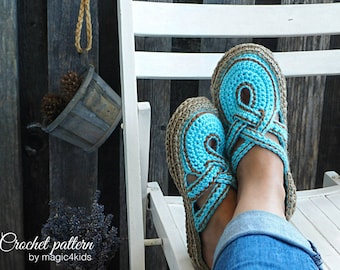 Crochet pattern- women crossed straps clogs with rope soles,soles pattern included,slip ons,shoes,loafers,scuffs,slippers,adult,cord