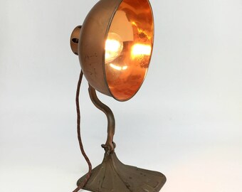 Copper Desk Lamp, Cast Iron Lamp, Industrial Lamp, Antique Copper Lamp, Man Cave Lamp, Steam Punk Lamp, Reclaimed Lighting