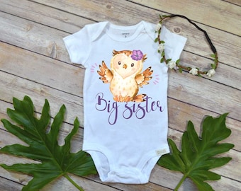 Big Sister Shirt, Owl Theme, Big Sister Gift, Boho Baby Shirt, Big Sister T-shirt, Baby Shower Gift,Big Sister Dress, Promoted to Big Sister