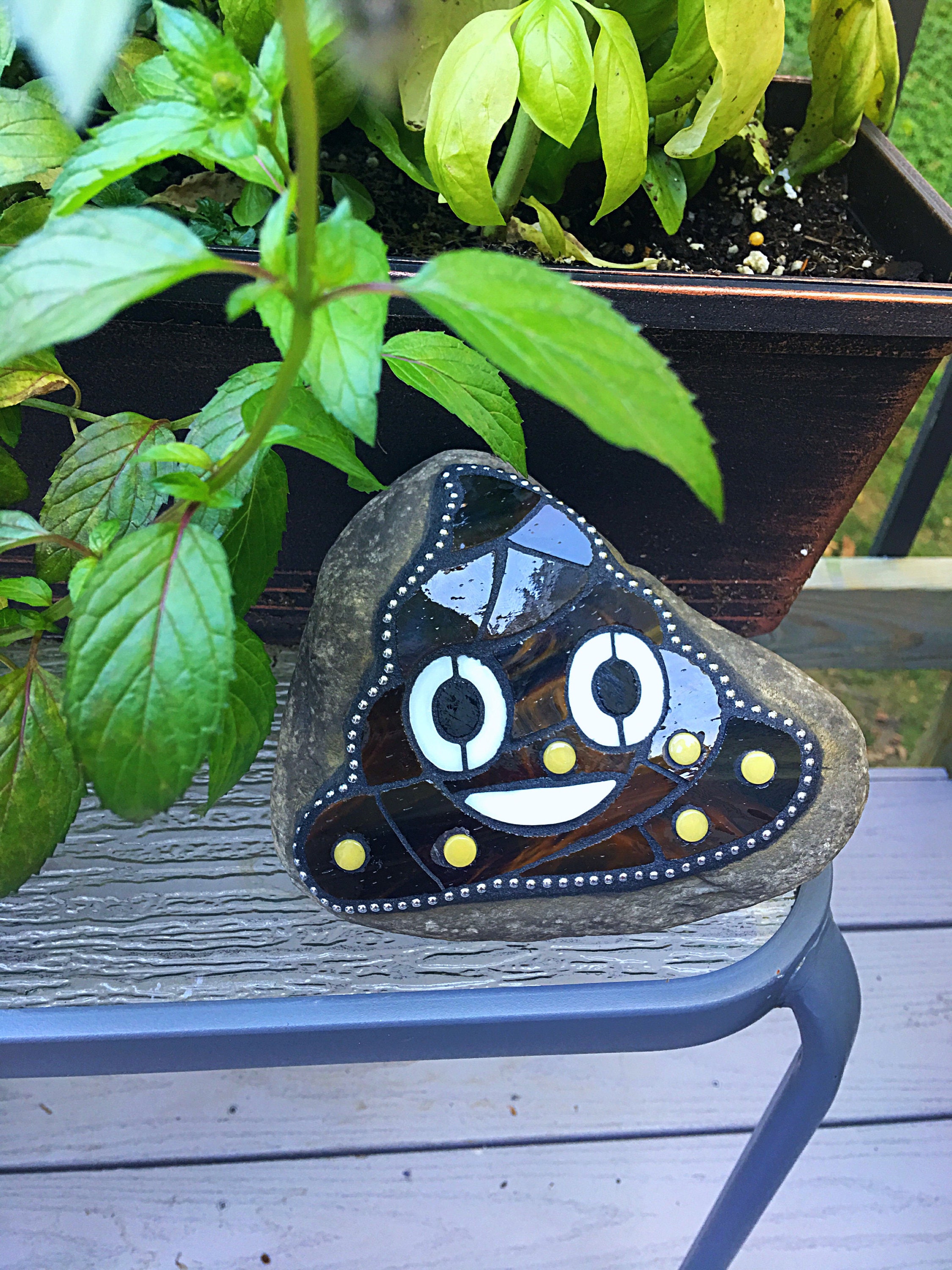 Corn poop emoji mosaic rock Garden stone Doctor gag gift for