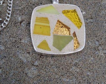 Yellow Square Pendant Necklace Stained Glass Pendant Mosaic Yellow Necklace Mosaic Necklace Pendant Stained Glass Jewelry Square Necklace