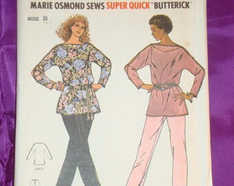 1970s 70s Vintage Marie Osmond BoHo Tunic Bateau Neck Long Sleeves n Pants UNCUT Butterick Pattern 6268 Bust 32.5 34 36 US 83 87 92 CM Easy