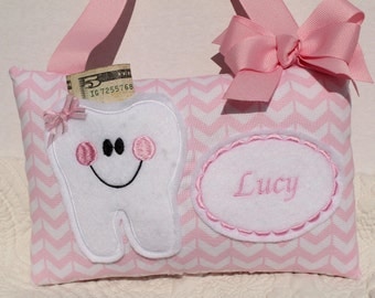 Tooth Fairy Pillow - Girls Tooth Fairy PIllow - Childs Tooth Fairy Pillow - Personalized Pillow - Pink Pillow - Girls Tooth Pillow