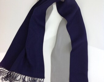 1940'S Vintage Tuxedo Scarf / Gray & Navy / OPERA Scarf / Knotted Fringe / Men's Dress Scarf