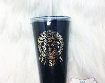Versace Tumbler, Versace Glitter Tumbler, Versace Medusa, Versace Cup, Personalized Acrylic Double Wall Tumbler, Glitter Water Bottle