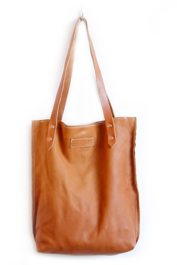 Cognac Leather Tote Bag Brown Smooth Leather Hazel Tone