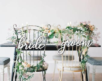 Bride Groom Chair Signs. White Chair Signs.Wedding Chair Signs.Chair decor.