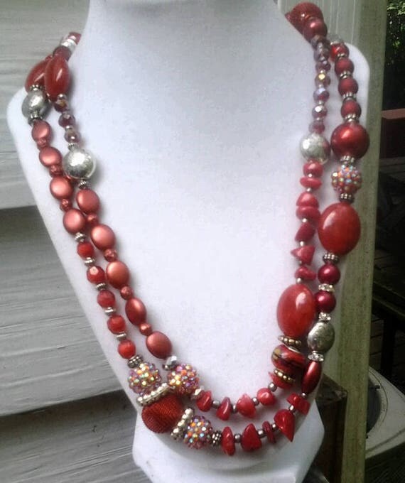 Red Extra Long Sixties Chunky Boho Hippie Statement