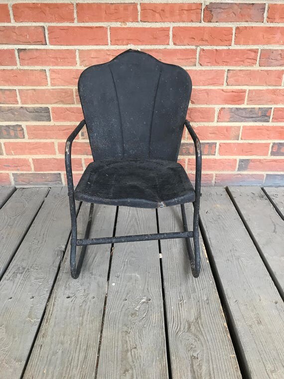 Vintage Metal Child Patio Shell Back Rocking Chair Rusty Motel