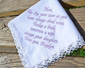 Gift for mother of the bride Handkerchief for mother of the bride Gift for mother from the Bride Personalized wedding Hanky Custom order