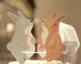 rabbit, bunny wedding cake topper ,Handmade panda cake topper,Handcrafted wood panda doll