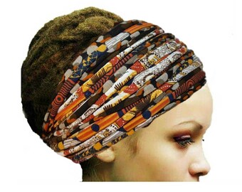 Boho Gypsy Head Scarf Head Wrap Autumn Orange Brown Blaze Yoga Turban Style Headband Tribal Extra WideHeadband Dreadlock Accessories Wrap