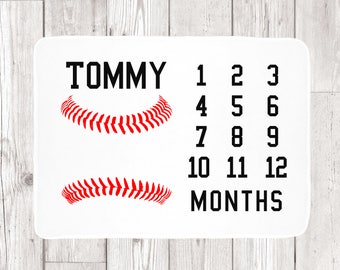 Milestone Blanket - Baby Milestones - Months Blanket - Baseball Growth Blanket - Baby Blanket for Boy - Baby Name Blankets - 30"x40"