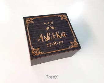 Wedding ring box, personalized wedding ring bearer, custom wooden ring box by TreeX