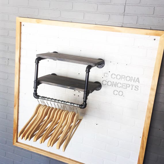 Items similar to Industrial Clothing Rack and Double Shelf 18" on Etsy