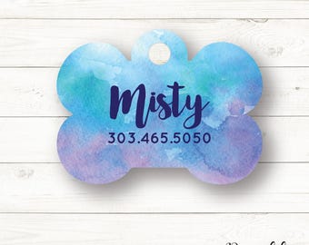 Watercolor Pet tag Personalized Pet Tags Dog Tags Personalized Dog Name Tag Pet ID Tag Custom Dog Tags Cat Name Tag Metal Pet Name Bone Tag