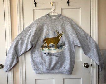 thumbnail image 2 of 90s Vintage Deer Sweatshirt - Winter Wilderness Scene Graphic Crewneck Pullover 2 of 9