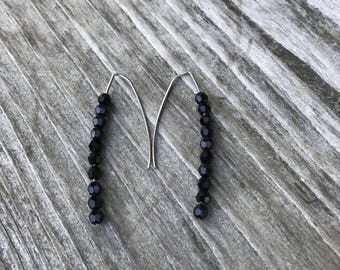 Jet Black Stick Earrings, Titanium Earrings, Hypoallergenic Earring for Sensitive Ears, Black Onyx Jewelry, Modern Earings, Gift for her