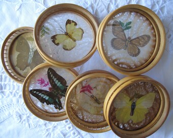 Duo de petits sous-verres papillons en bambou vintage. | L'Objet by